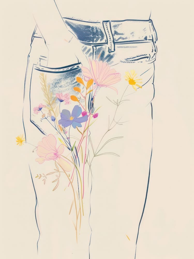 Flowers And Blue Jeans Line Art 4