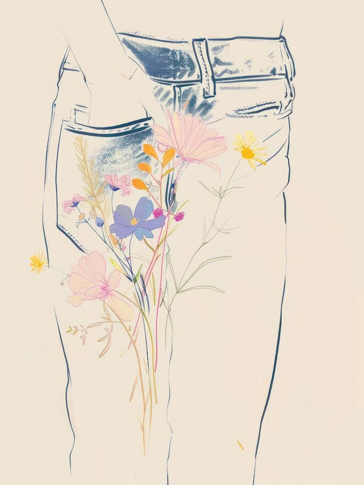 Flowers And Blue Jeans Line Art 4