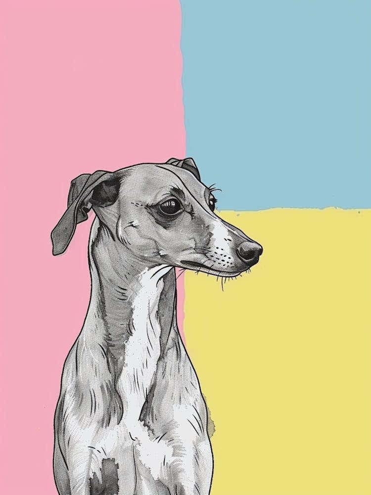 Greyhound Dog Pastel Line Watercolour Illustration  3