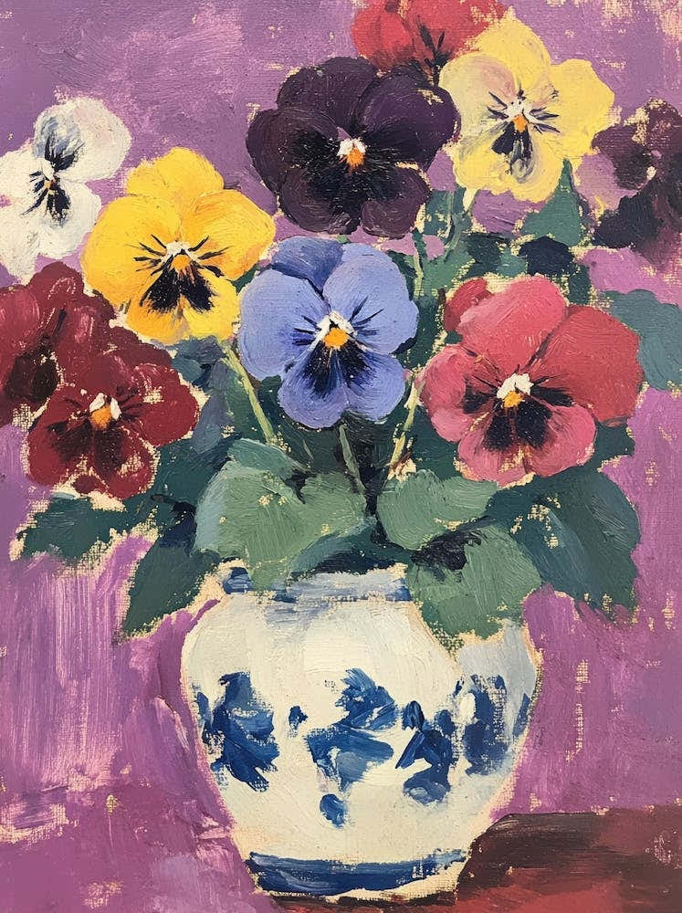 Pansies In A Blue Vase 4