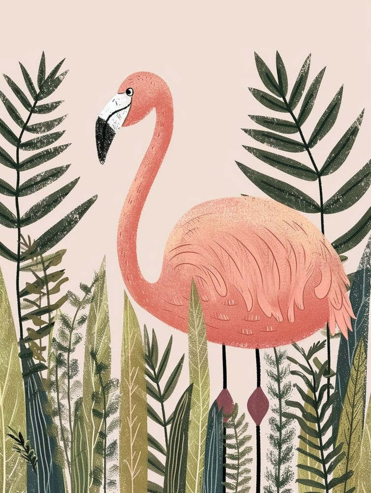 Chilean Flamingo Ferns Minimalist Illustration 3