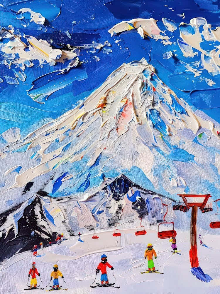 Ski Resort Hokkaido Japan Impasto Oil Painting Travel