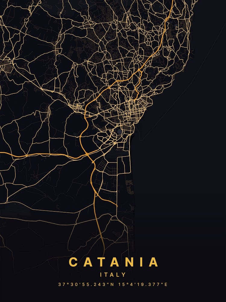 Catania Sicily Italy Black And Gold Map