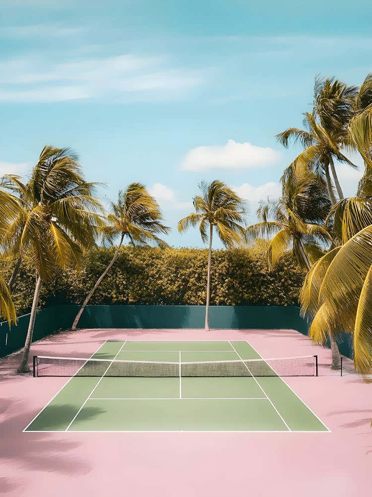 Tennis Court With Palm Trees