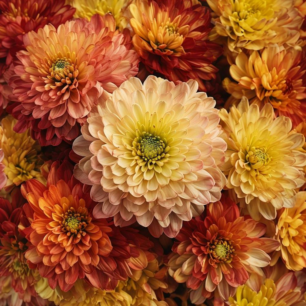 Vibrant Chrysanthemums Displaying Intricate Colors And Textures
