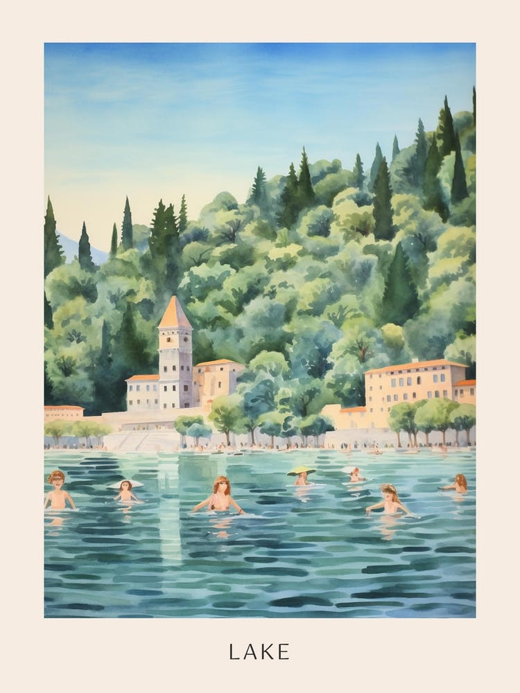 Swimming In Lake Como Italy 3 Watercolour Poster