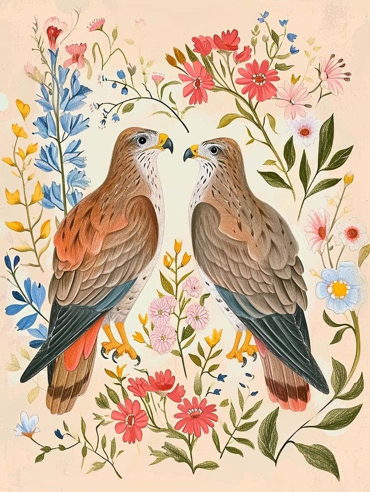 Folksy Floral Animal Drawing Raven 3