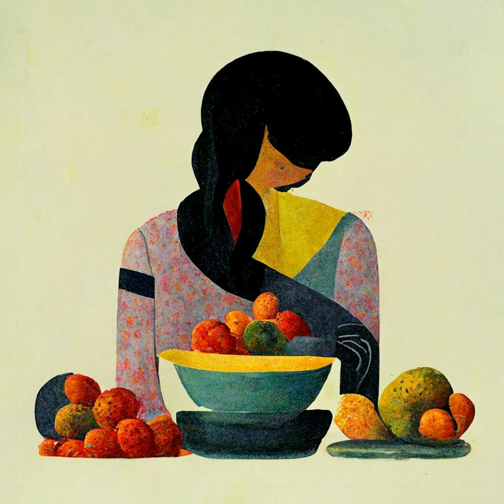 Long Hair Girl Kitchen Art