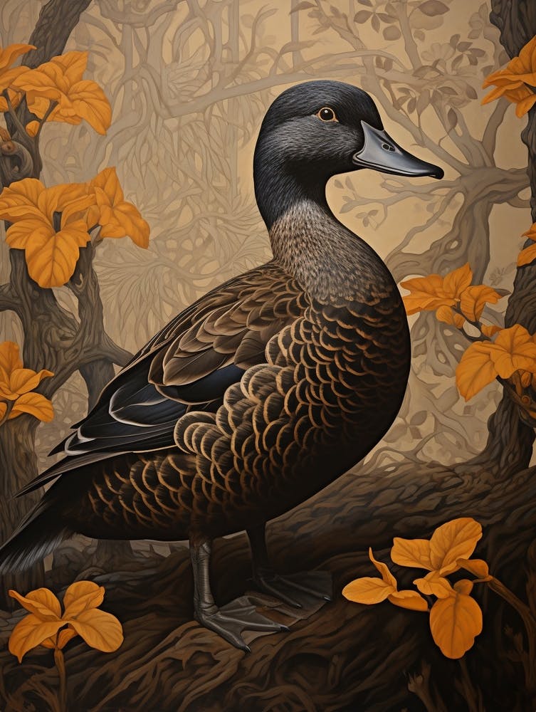 Dark And Moody Botanical Mallard Duck 1