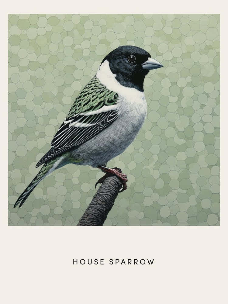Ohara Koson Inspired Bird Painting House Sparrow 2 Poster