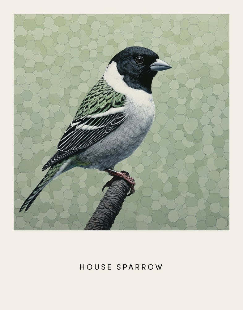 Ohara Koson Inspired Bird Painting House Sparrow 2 Poster