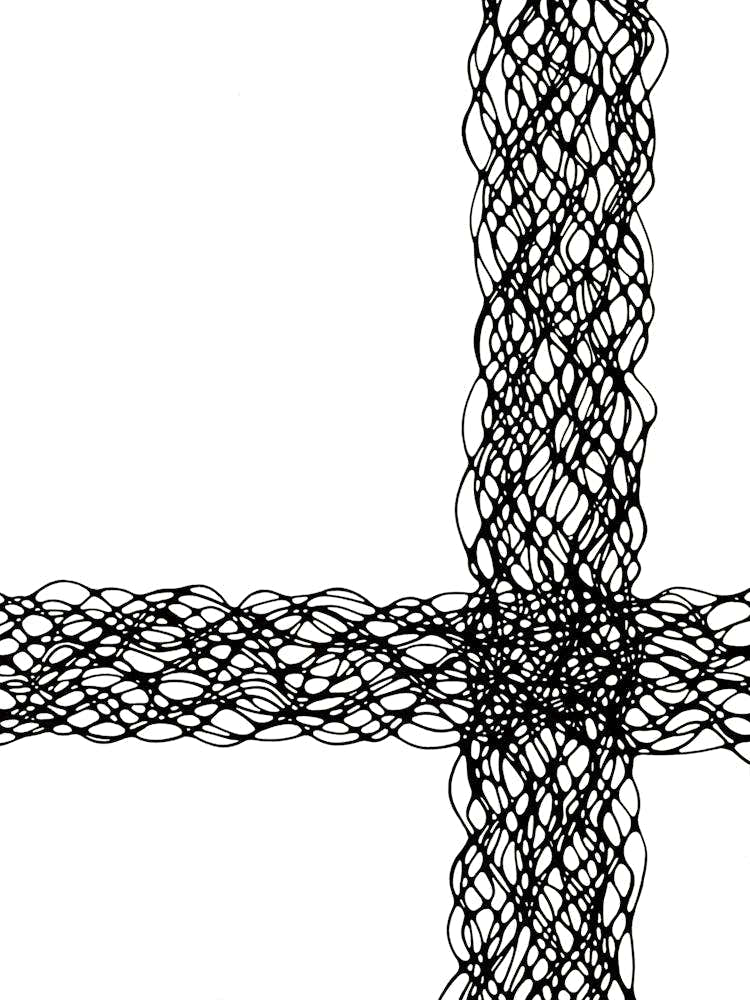 Cross Of Wavy Lines / Hand Drawn / Black&White