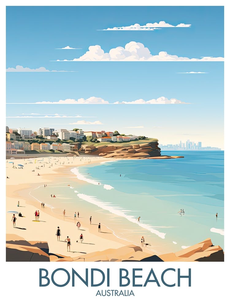 Bondi Beach Travel Print Australia Gift