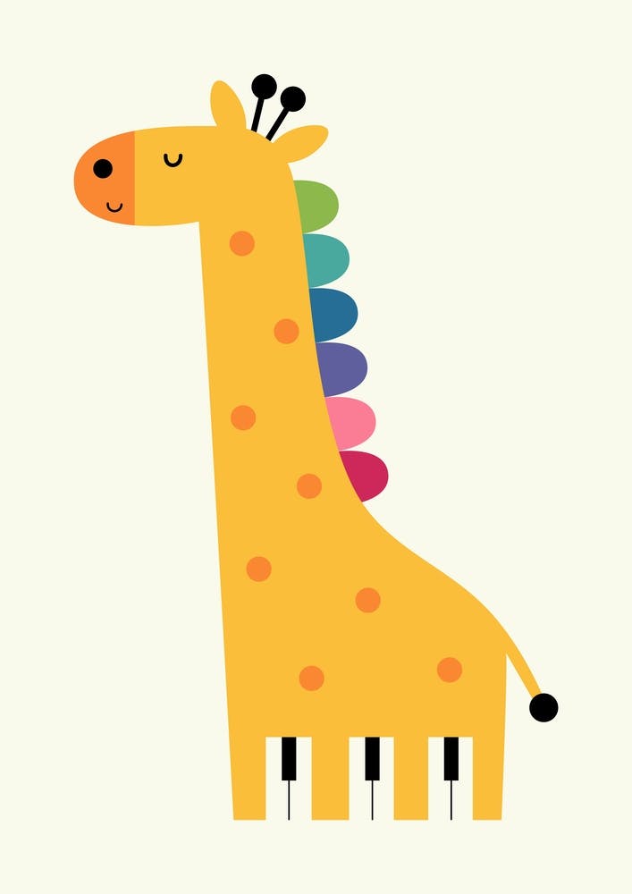 Giraffe Piano  Nursery kids art print