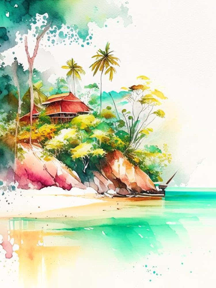 Pulau Redang Malaysia Watercolour Pastel Tropical Destination