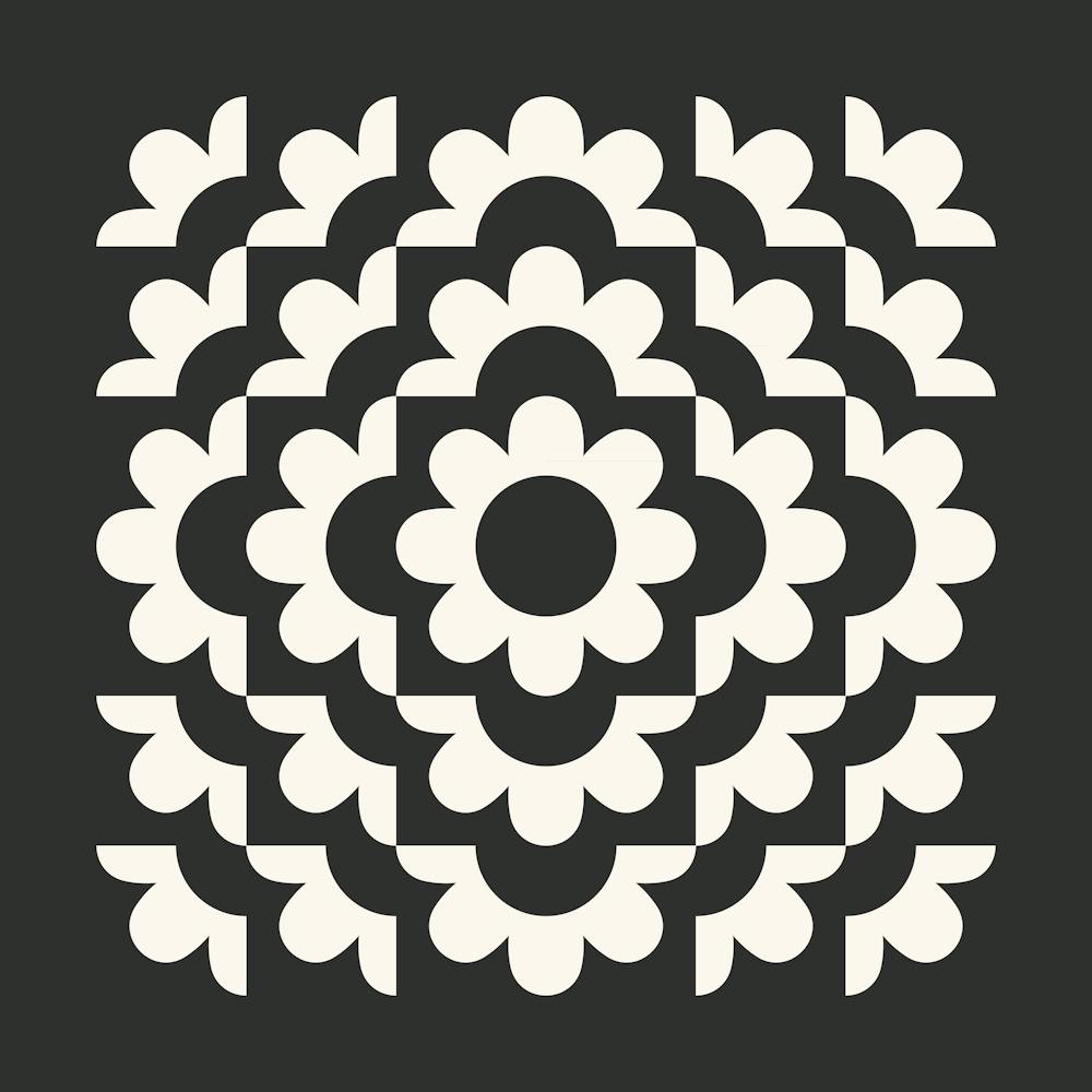 Midcentury Modern Abstract Geometric Flower Pattern Floral in black and beige 3