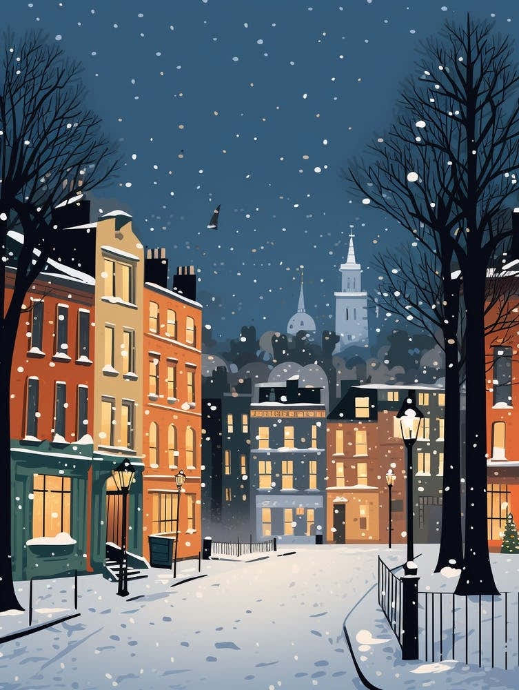 Winter Travel Night Illustration Dublin Ireland 3