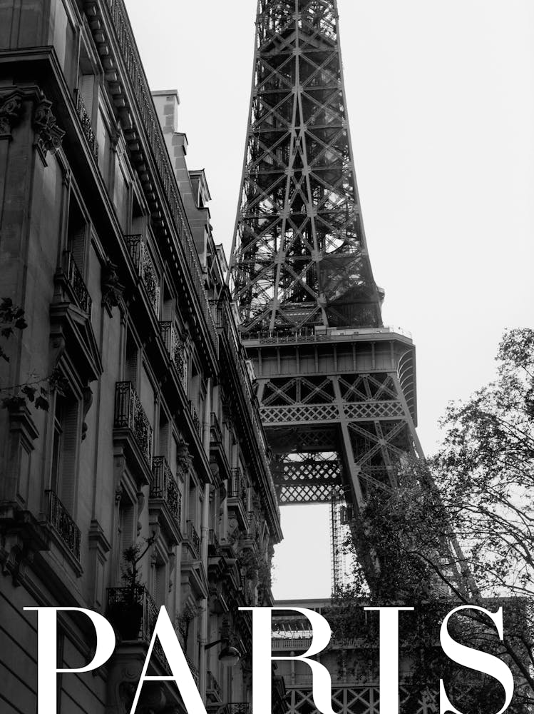 Paris Travel Poster Black and White - Eiffel Tower_2365345