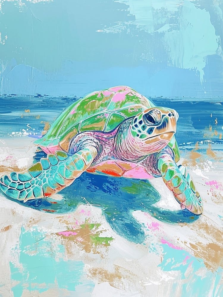 Pastel Blue Sea Turtle On The Bleach Brushstrokes