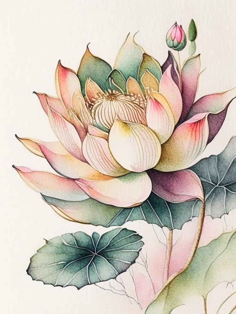 Lotus Flower Pattern Watercolour Ink Pencil 1