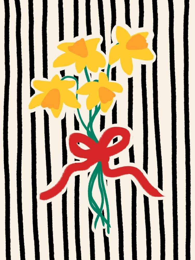 Daffodils in Bow Black Stripes