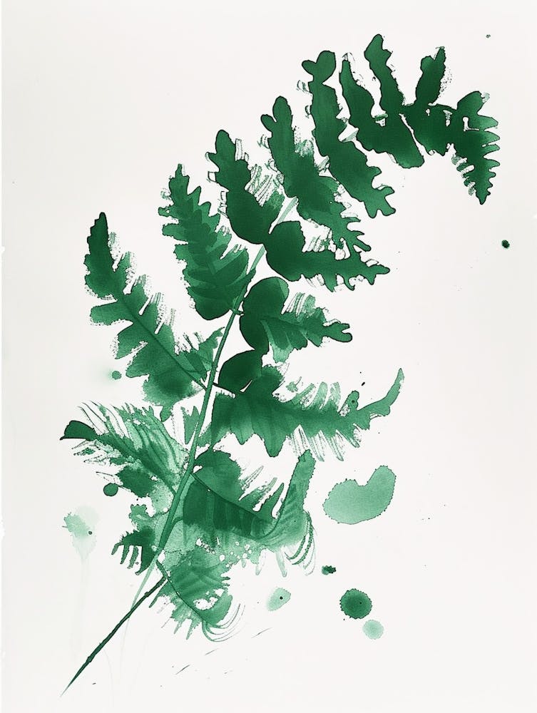 Green Ink Painting Of A Harts Tongue Fern 3