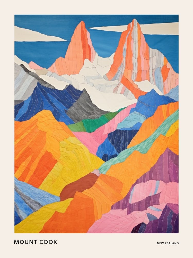 Mount Cook New Zealand 1 Colourful Mountain Illustration Poster