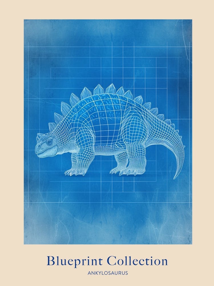 Ankylosaurus Dinosaur Blue Print Style Poster