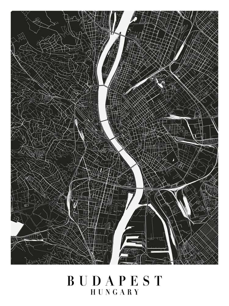 Budapest Hungary Minimal Black Mono Street Map