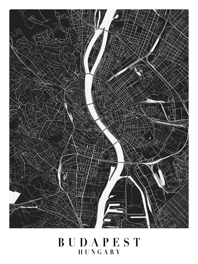 Budapest Hungary Minimal Black Mono Street Map