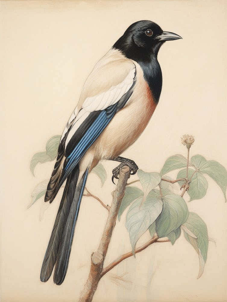 Vintage Bird Drawing Magpie 3