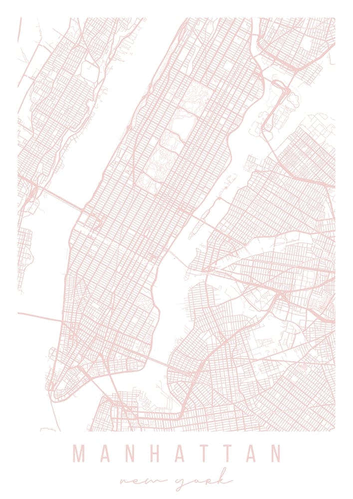 Manhattan New York Light Pink Minimal Street Map