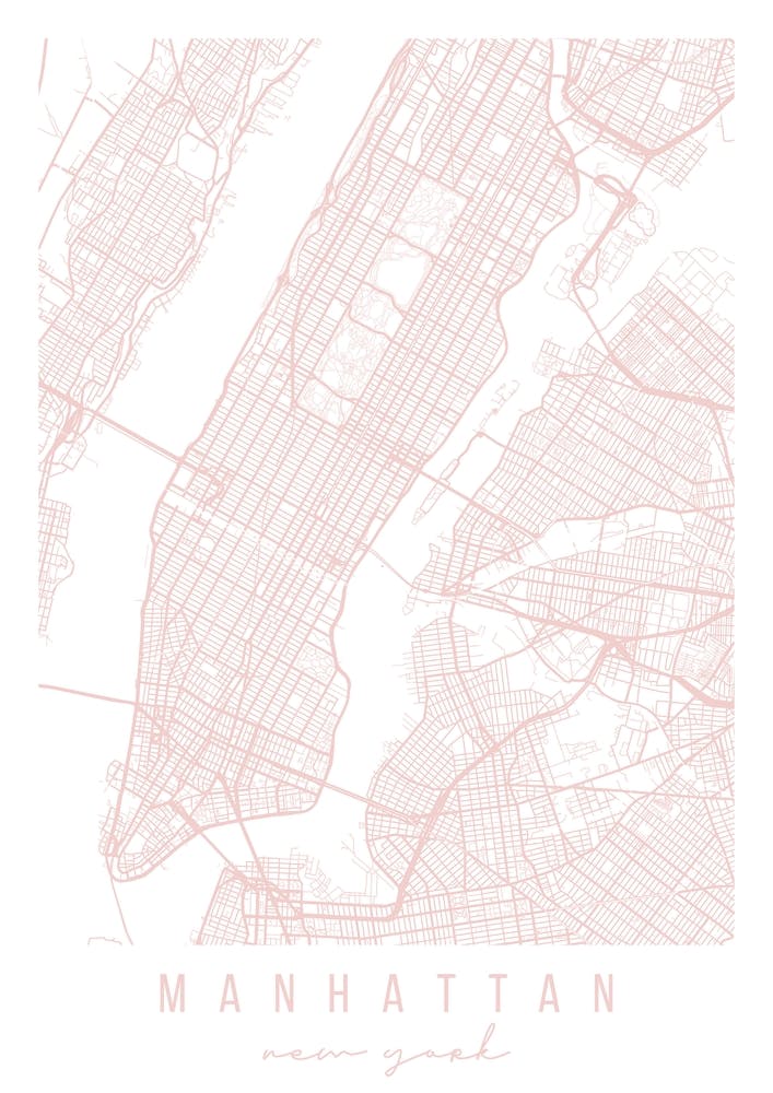 Manhattan New York Light Pink Minimal Street Map