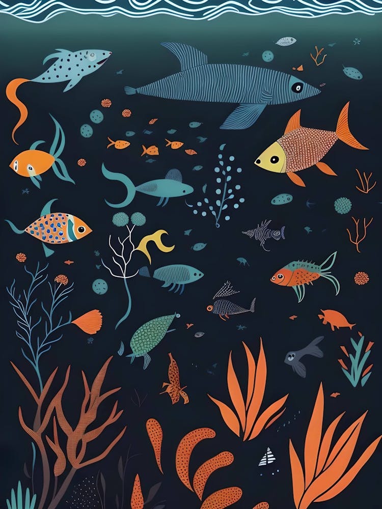 Underwater Ocean Animals Sea Sea Creature Fishes Watercolor Aquatic Ocean Life Marine Nature