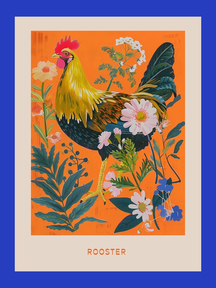 Spring Birds Poster Rooster 4