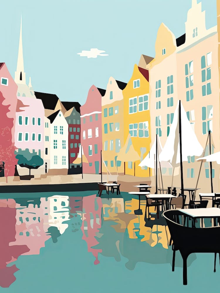 Aarhus, Denmark, Flat Pastels Tones Illustration 2