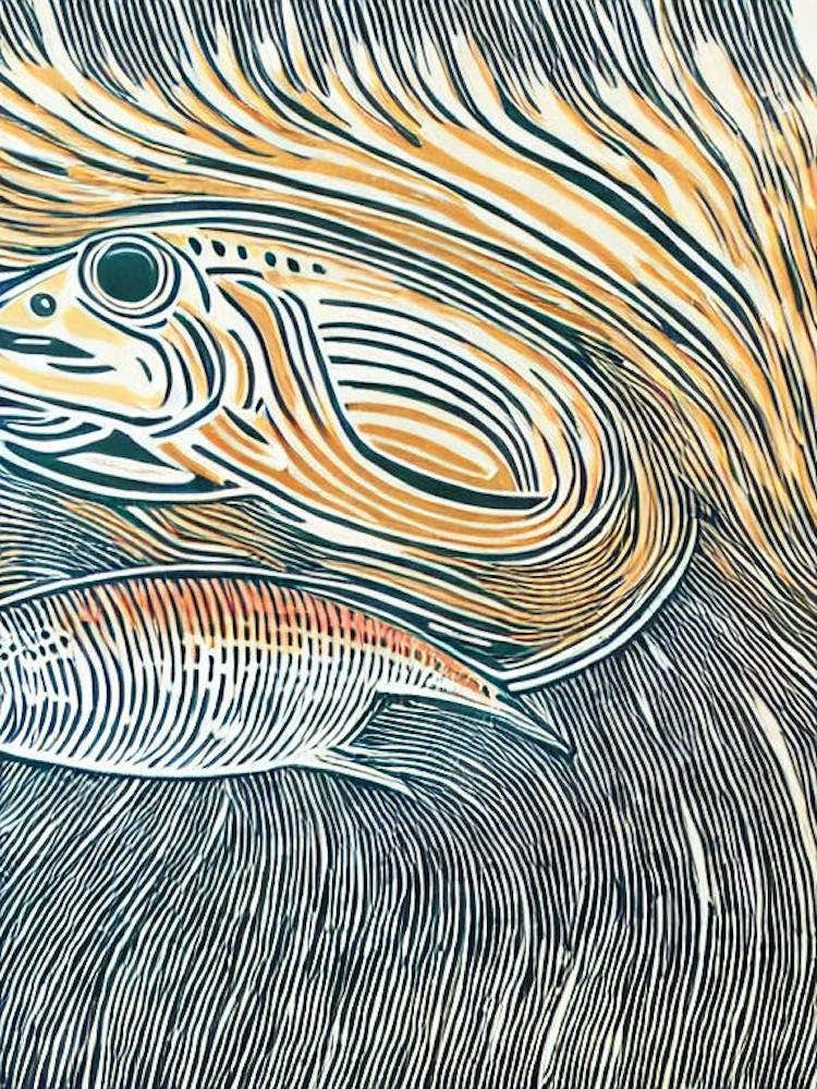 Rainbow Shark II Linocut