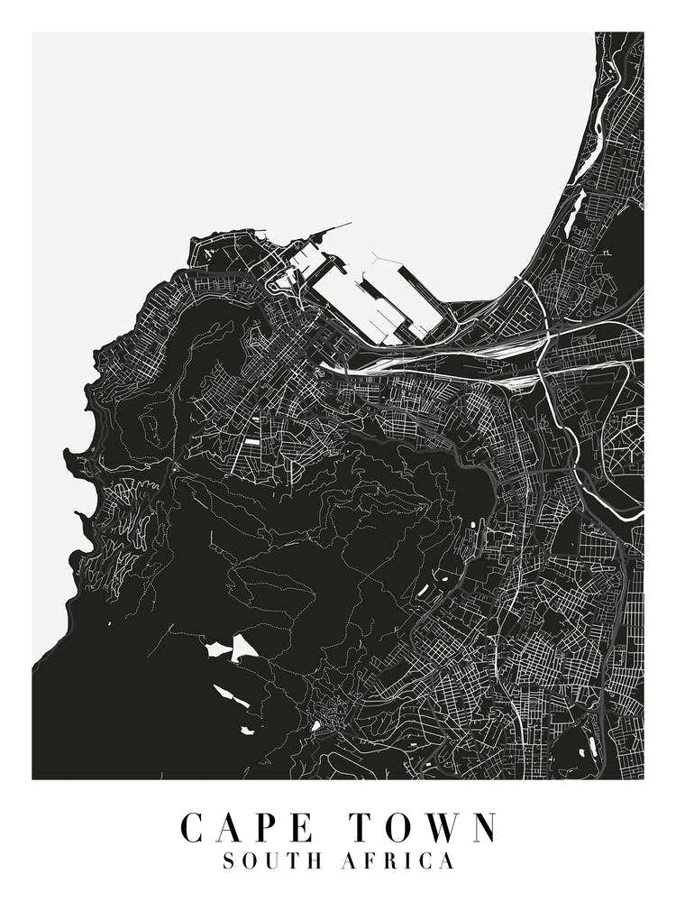 Cape Town South Africa Minimal Black Mono Street Map