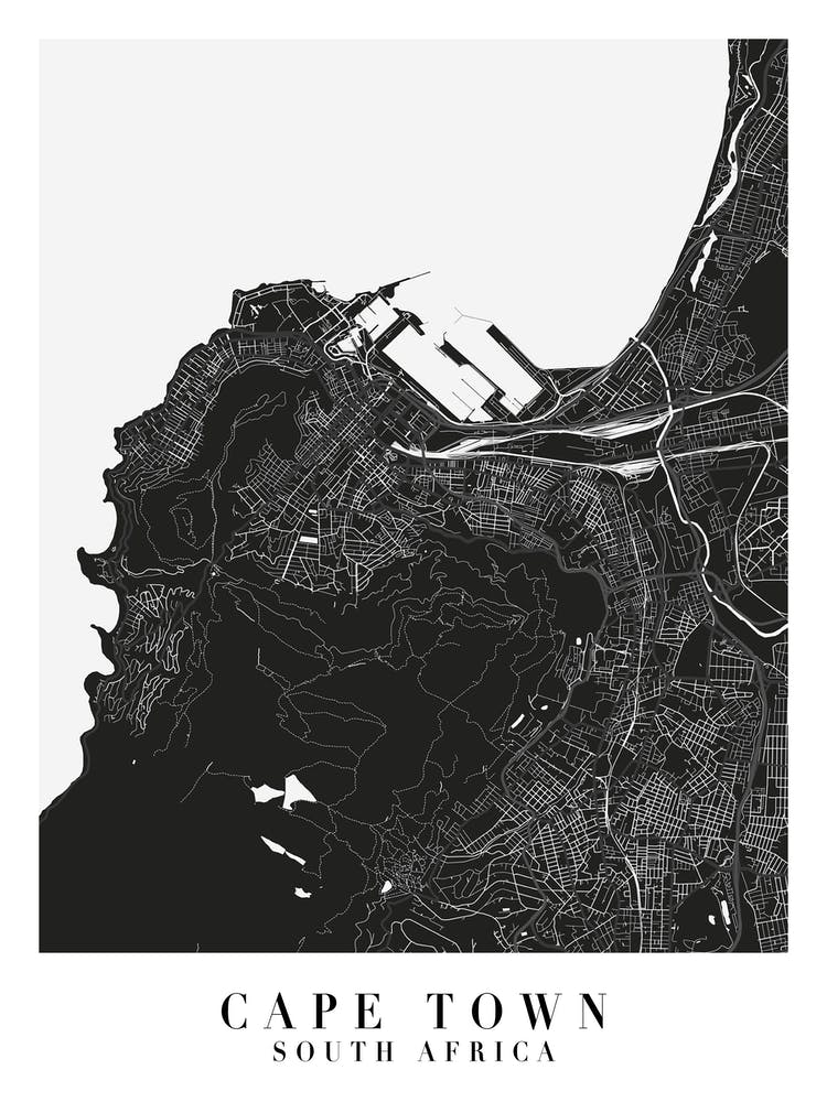 Cape Town South Africa Minimal Black Mono Street Map