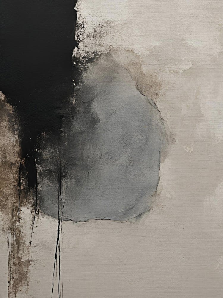 Abstract Beige and Black Minimalist Painting