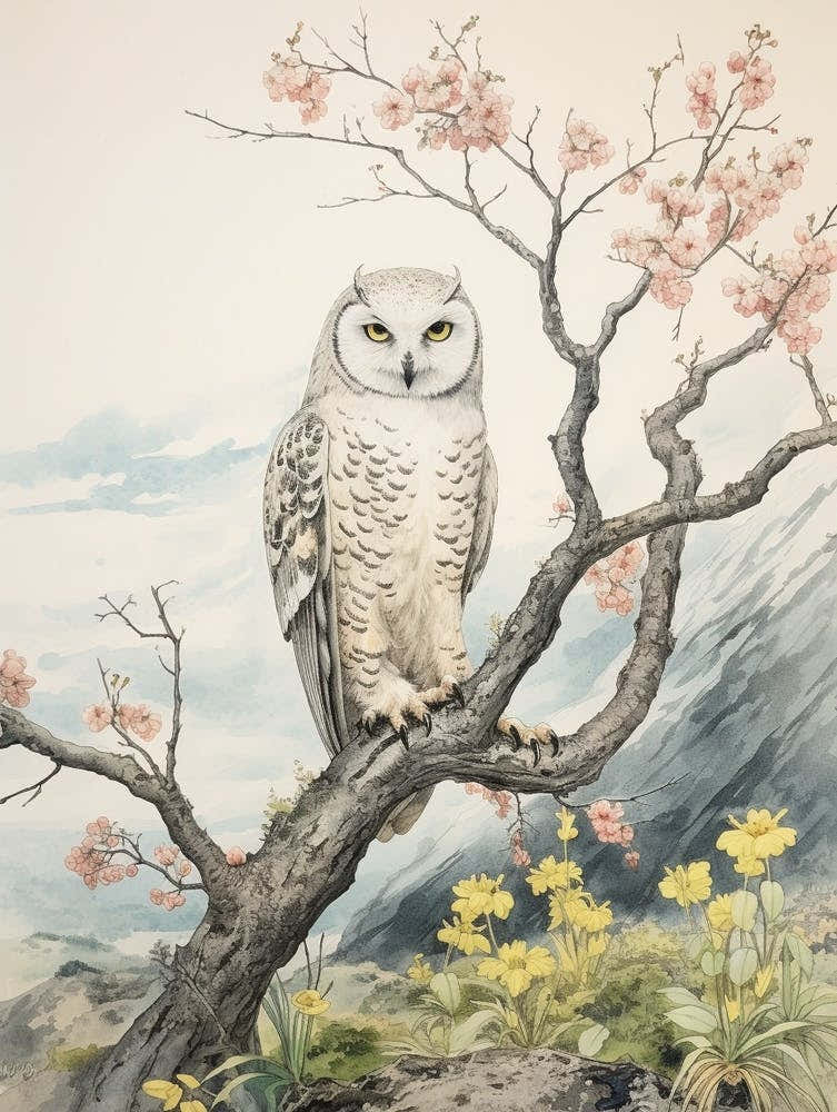 Storybook Animal Watercolour Snowy Owl 1