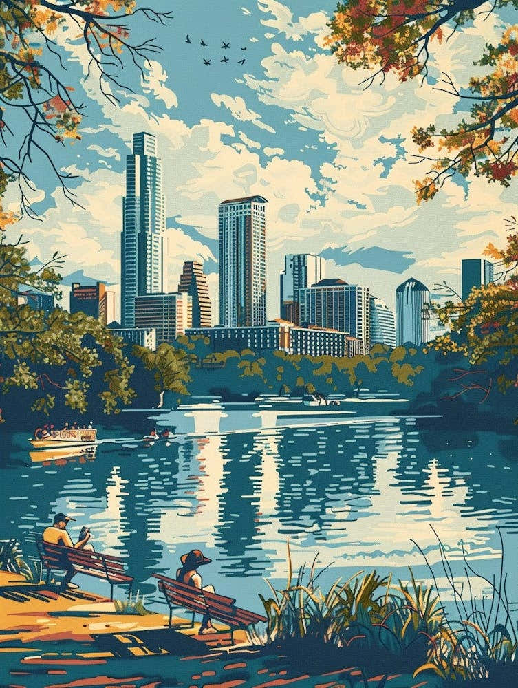 Duotone Illustration Zilker Metropolitan Park Austin Texas 2