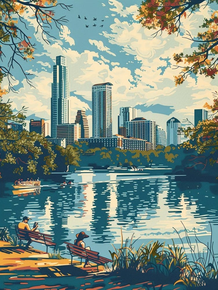 Duotone Illustration Zilker Metropolitan Park Austin Texas 2