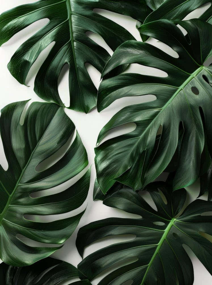 Monstera Leaves On White Background