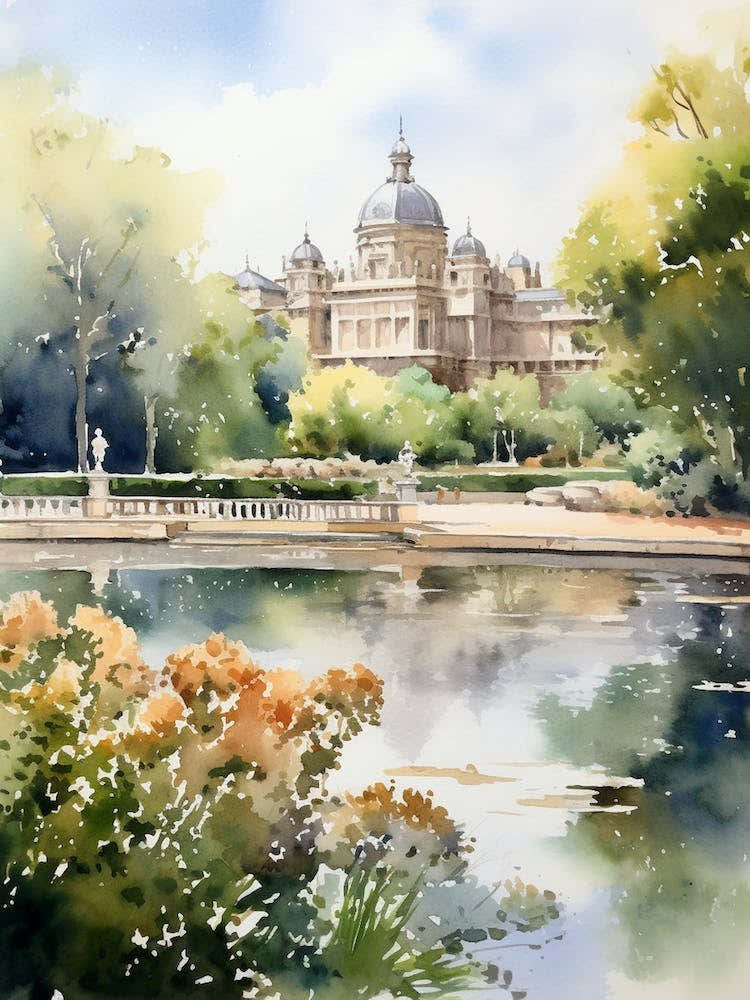 Parque Del Retiro Spain Watercolour Painting 3