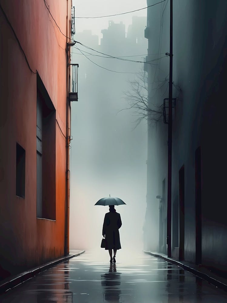 Woman Walking In The Rain