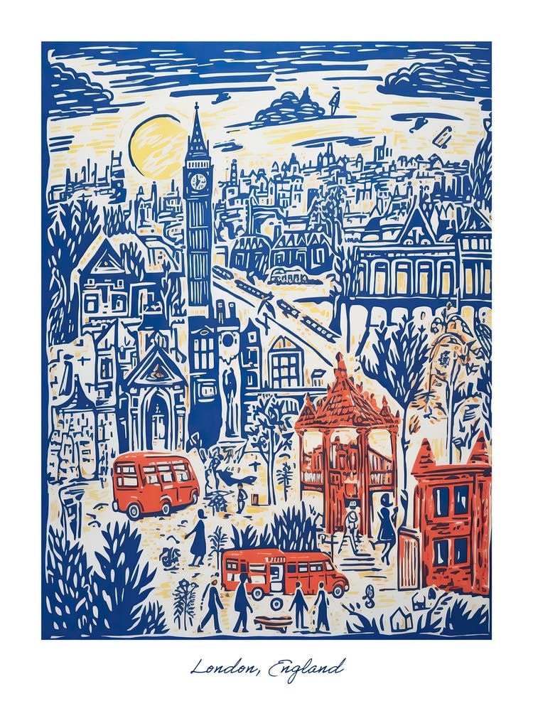 London England Illustration Line Art Travel Blue