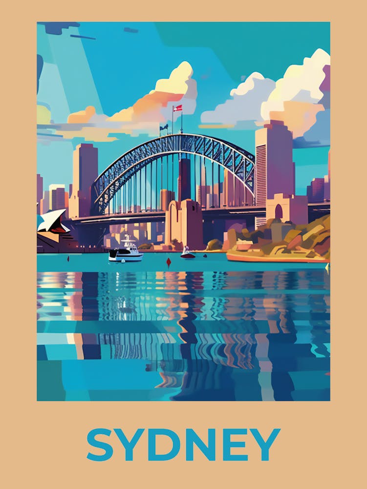 Sydney Harbour Bridge Old art print.
