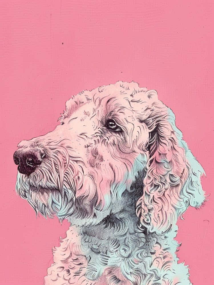 Pastel Watercolour Curly Coated Retriever Dog Line Illustration 1