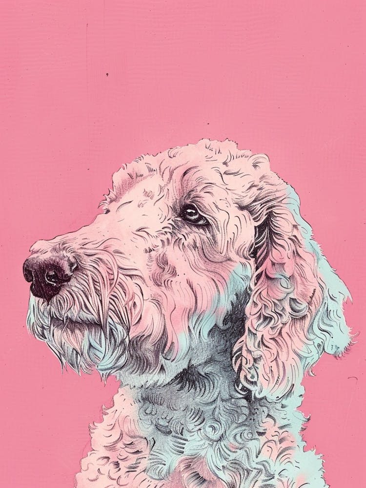 Pastel Watercolour Curly Coated Retriever Dog Line Illustration 1